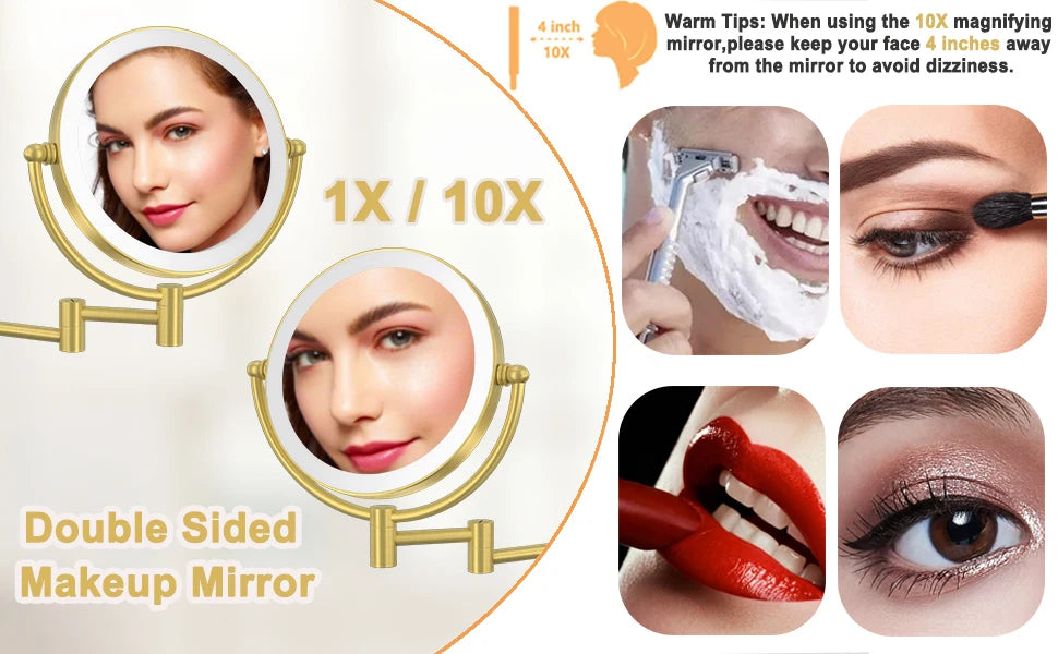 Brushed Gold Led Bathroom Mirrors Quality Brass 10x