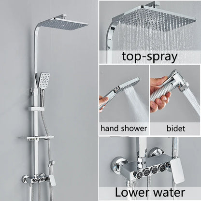 Black Gold Brass Rainfall Shower Faucet Stainless Steel