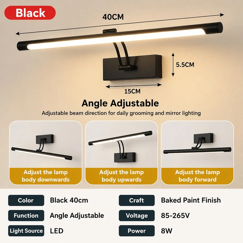 Modern Led Mirror Light Minimalist Black Metal Adjustable
