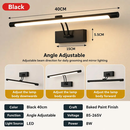 Modern Led Mirror Light Minimalist Black Metal Adjustable