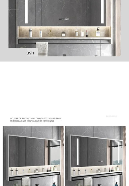 Smart Bathroom Mirror Cabinets Wall-Mounted Backlight Anti-Fog
