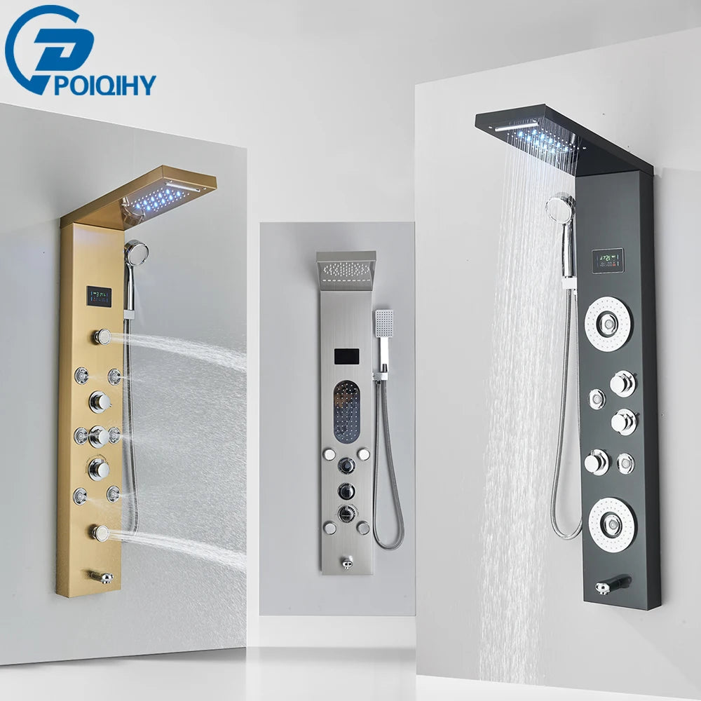 Golden Black Shower Panel Wall Rain Waterfall Shower