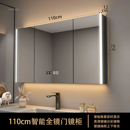 Modern Solid Wood Smart Bathroom Mirror Cabinet Light