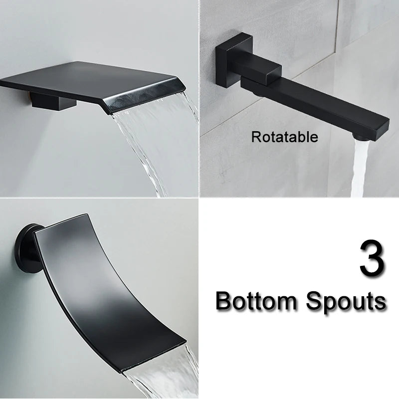 Shinesia Big Black Thermostatic Bathroom Shower Faucet Rainfall