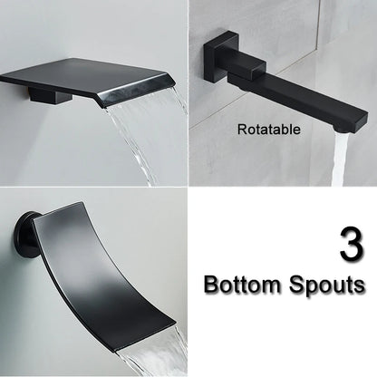 Shinesia Big Black Thermostatic Bathroom Shower Faucet Rainfall