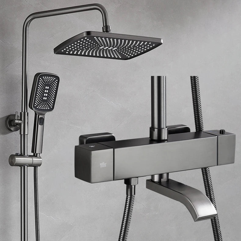 Square Thermostatic Bathroom Shower Quality Brass Cold Gold