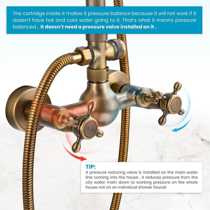 Kemaidi Brass Antique Wall Mount Shower Faucet Handle