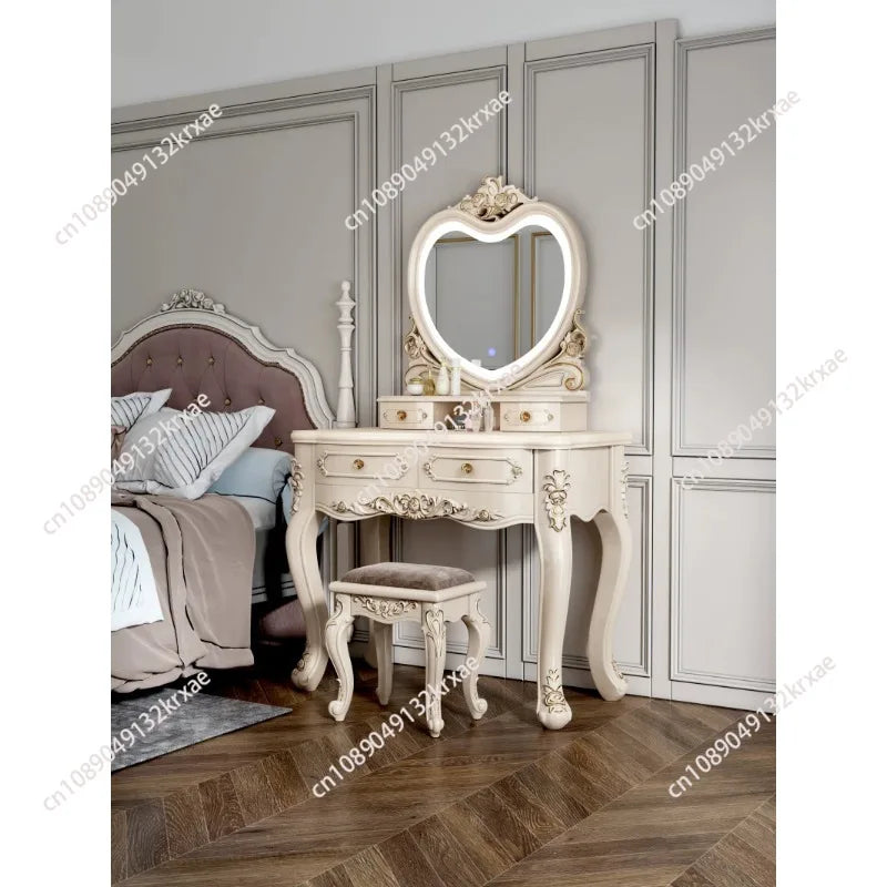 European Dressers Vanity Mirror White Makeup Desk Drawers