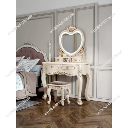European Dressers Vanity Mirror White Makeup Desk Drawers