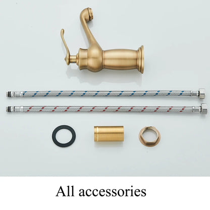 Luxurious Antique Bathroom Basin Faucet Brass Deck Mounted