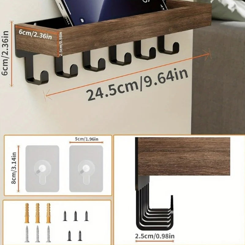 Rustic Wooden Floating Shelf Hooks Shower Caddy Key