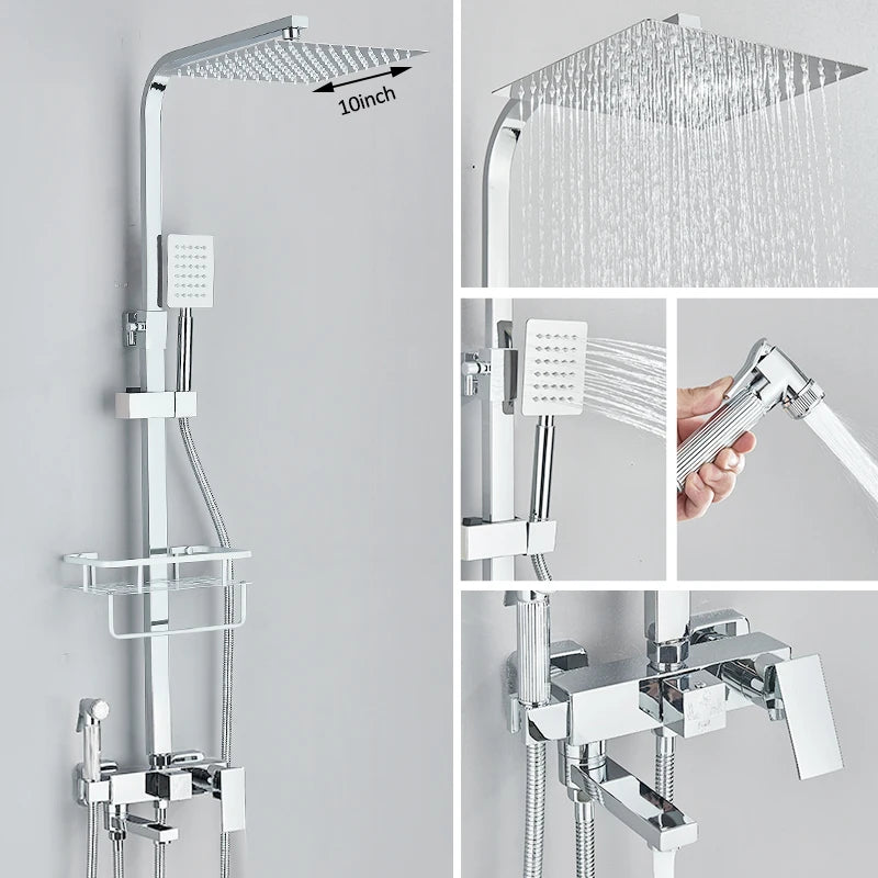 Black Chrome 3/4-Way Shower Faucet Rainfall Shower Cold