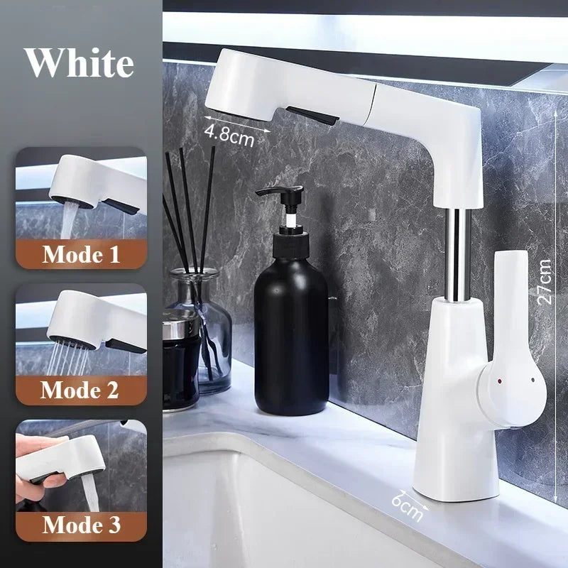 Pull Out Lift Faucet 360 Rotatable Bathroom Basin