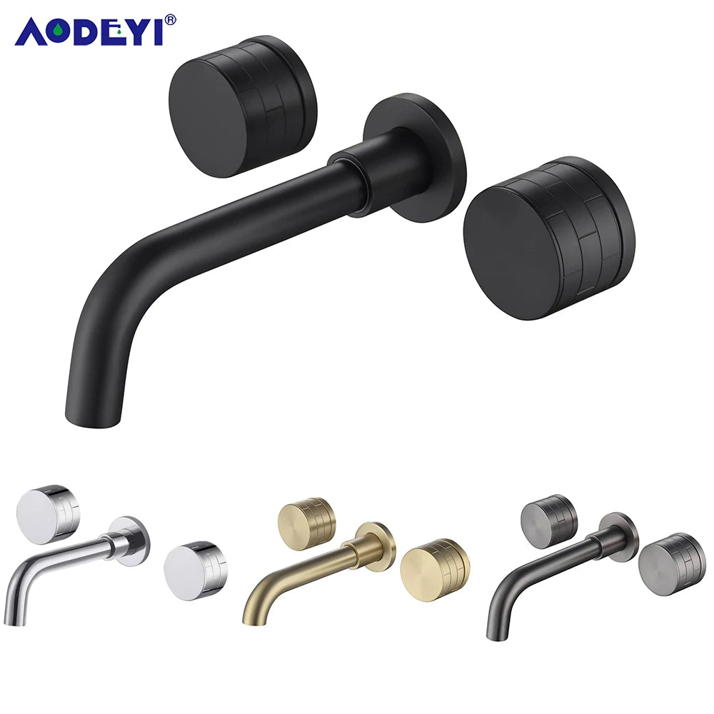 Black Bathroom Faucet Brass Double Lever Wall Mounted