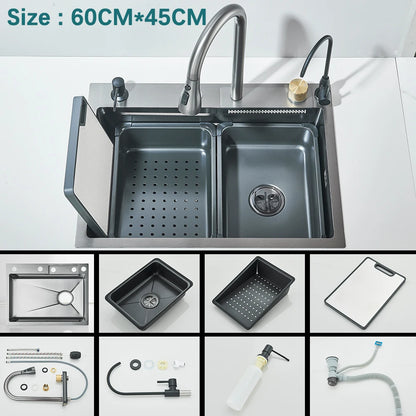 304 Stainless Steel Waterfall Sink Digital Display Large