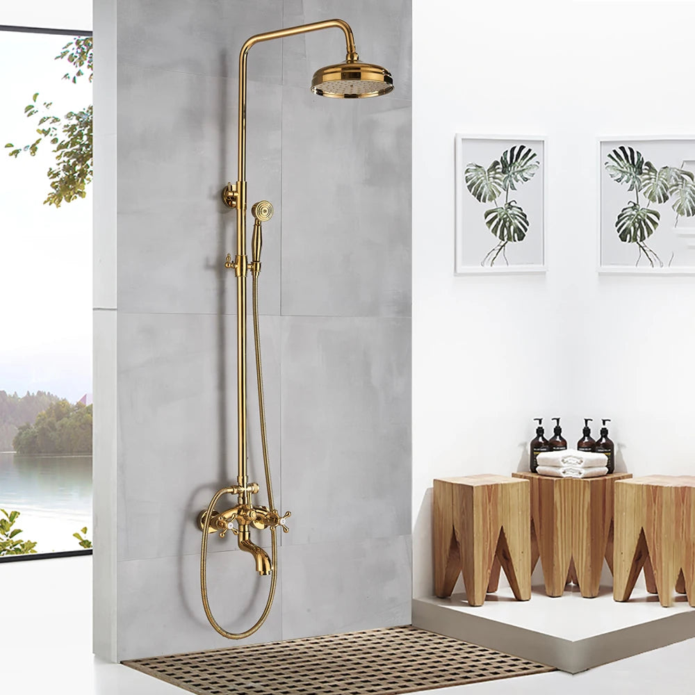 Golden Shower Bathroom Bath Shower Faucet Brass Swivel