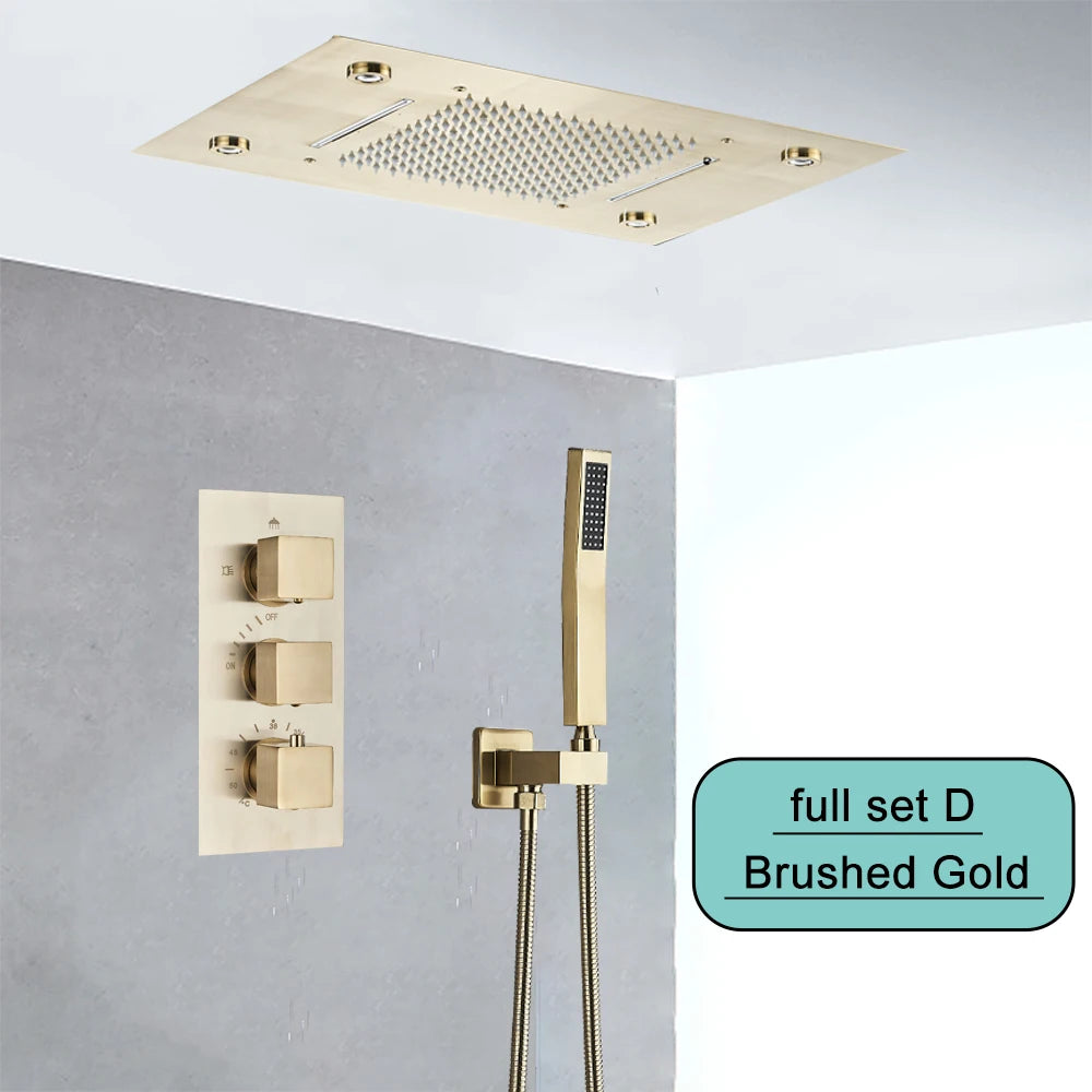 Black Embedded Ceiling Shower Head Intelligent Remote Control