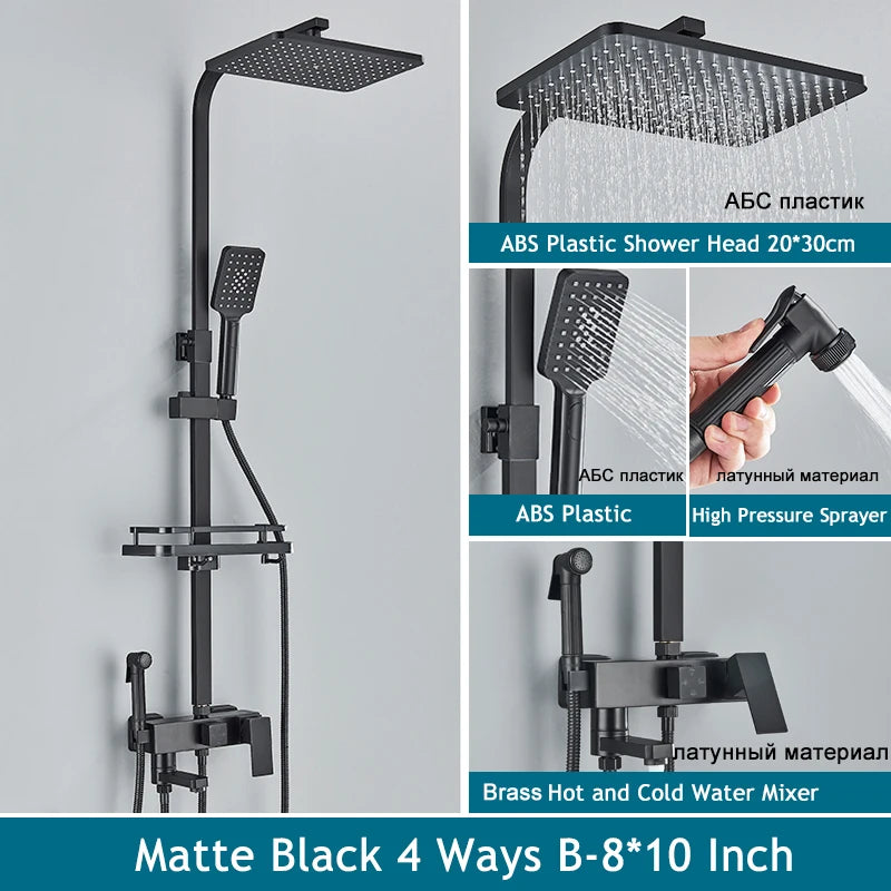 Shinesia Black/Chrome Bathroom Shower System Rainfall Shower