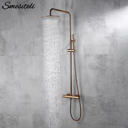 Rose Gold Thermostatic Shower Falcet Sets Wall Mount
