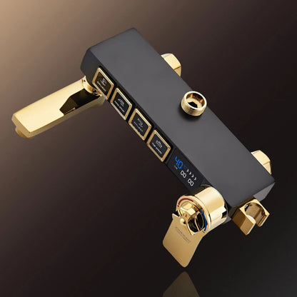 Luxury Thermostatic Bathroom Shower System White Gold Brass