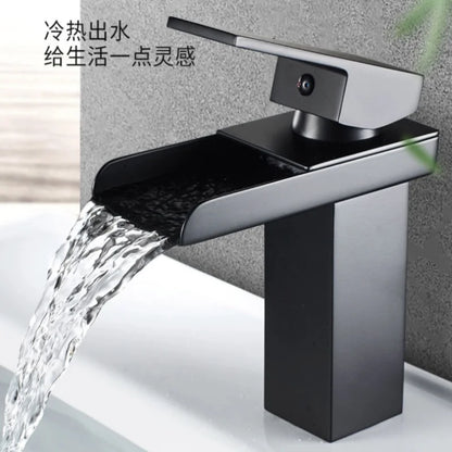 Modern Black Stainless Steel High-Low Spout Waterfall Faucet