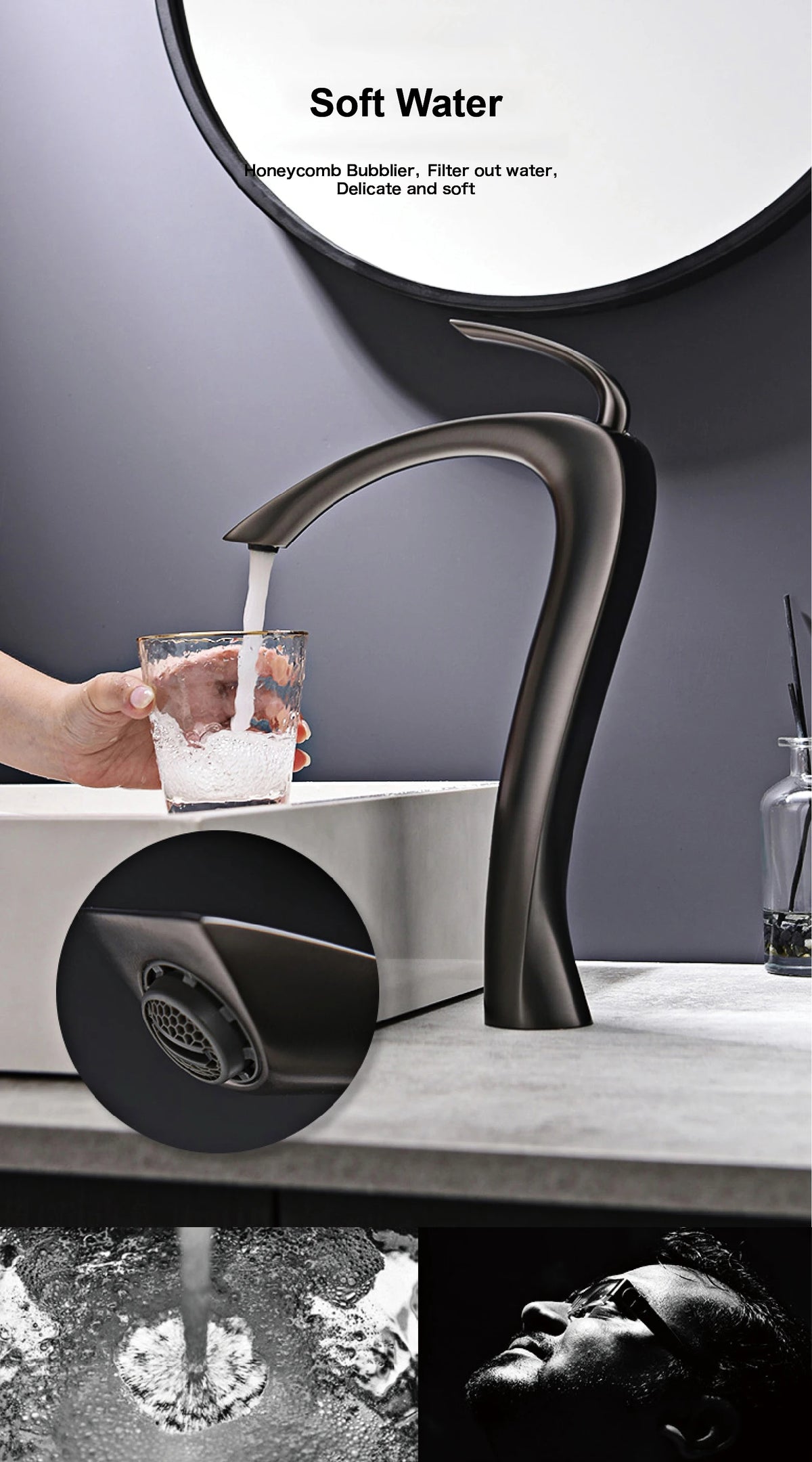 Chrome Luxury Brass Bathroom Vanity Faucet Modern Deck