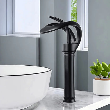 Black Bathroom Basin Taps Handle Waterfall Faucet Solid