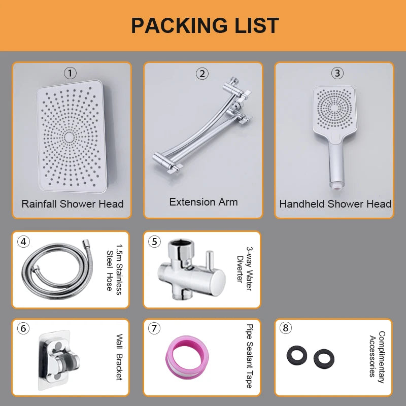 Large Panel Rectangle Rain Shower Head Handheld Spray