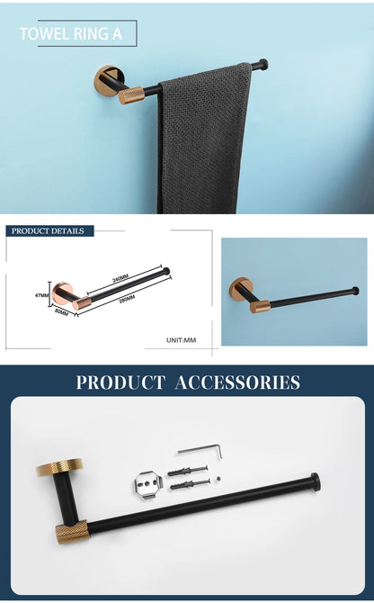Rose Gold &Black Wall Mount Shelf Toilet Bath
