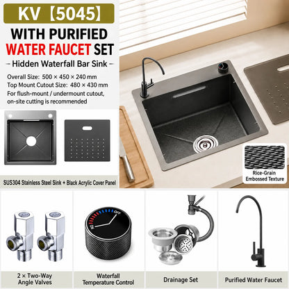 Modern Luxury Waterfall Sink Sus304 Stainless Steel Hidden