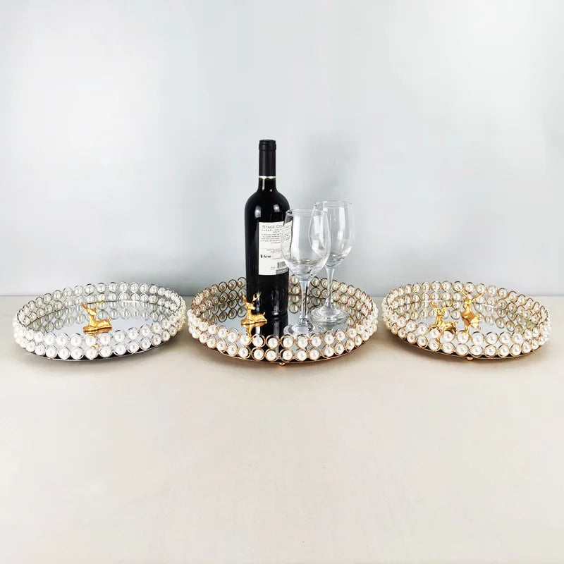 European Pearl-Edged Glass Tray Ornaments Cosmetic Mirror Storage