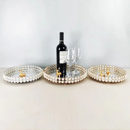 European Pearl-Edged Glass Tray Ornaments Cosmetic Mirror Storage