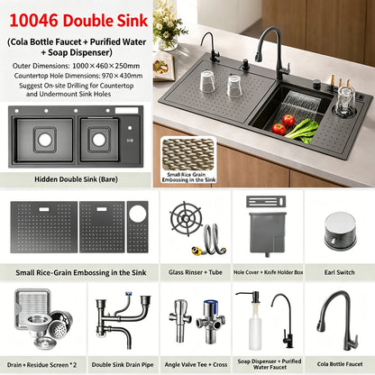 Stainless Steel Waterfall Sink Embossed Hidden Cup Washer