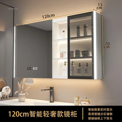 Modern Solid Wood Smart Bathroom Mirror Cabinet Light
