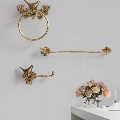 Retro Brass Bird Towel Ring Storage Rack Perforation-Free