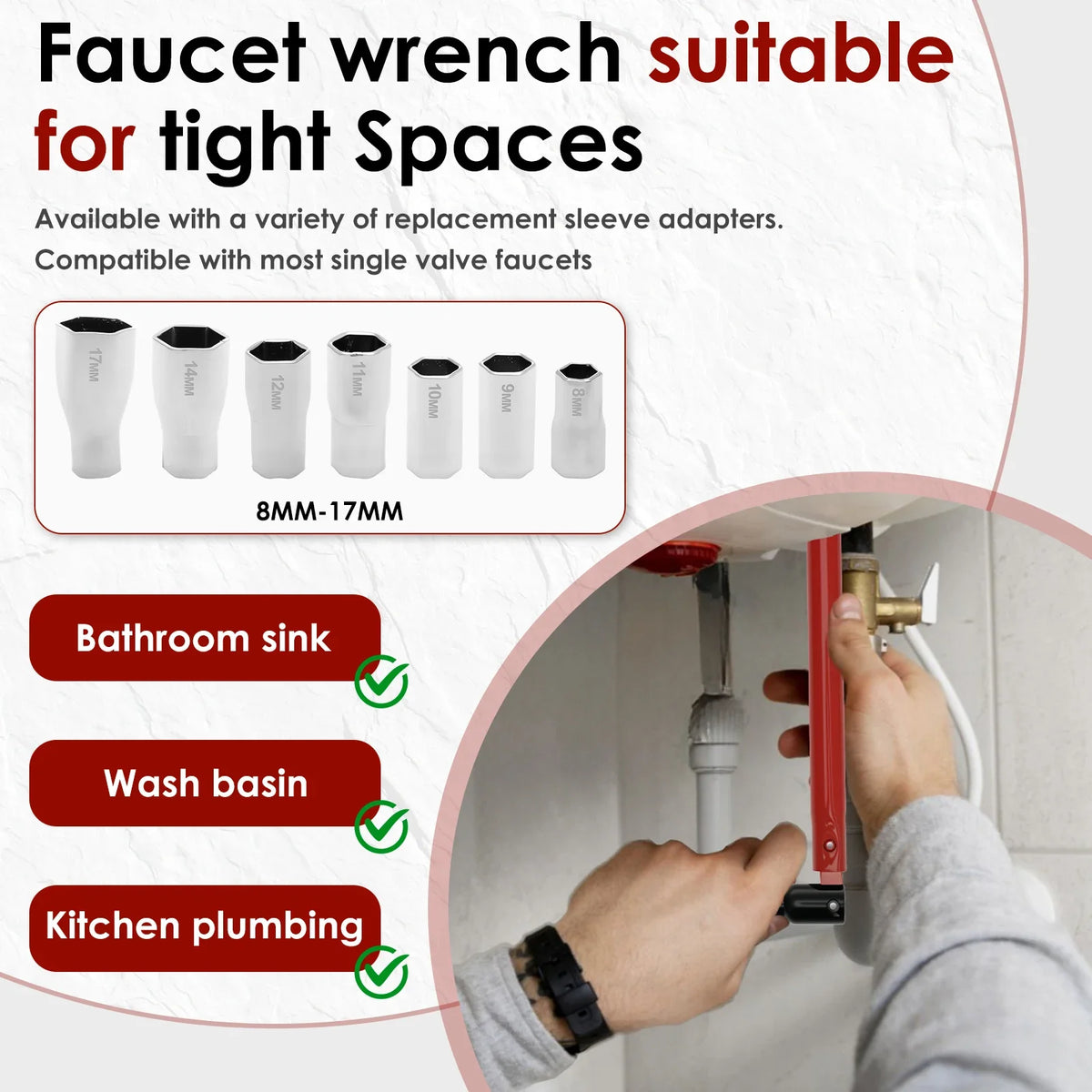 Carbon Steel Tap Wrench Adapter Bathroom Sink Faucet