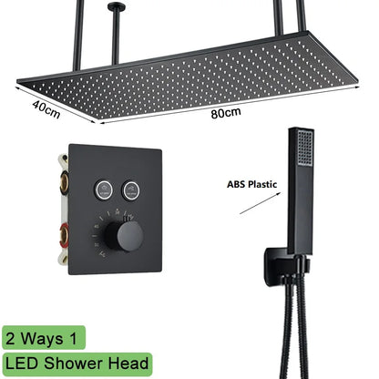 Shinesia Big Black Thermostatic Bathroom Shower Faucet Rainfall