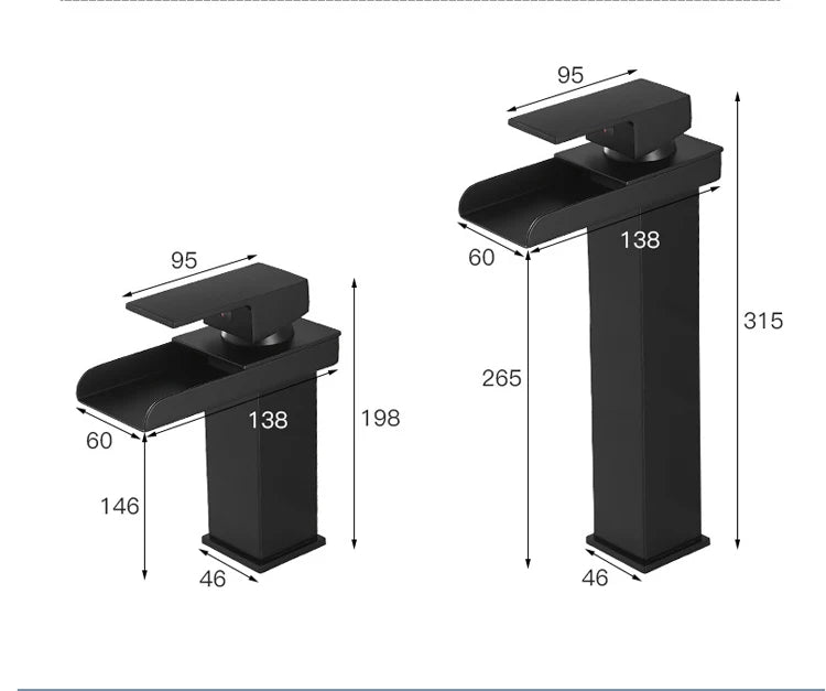 Black Waterfall Bathroom Basin Faucet Square Vanity Sink