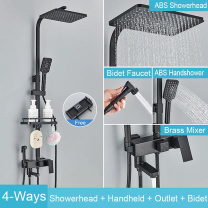 Black Brass Shower Faucet Rainfall Bathtub Tap Bathroom