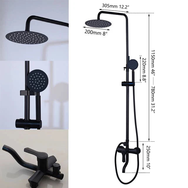 Kemaidi Matte Black Shower Wall Mounted Rainfall Shower