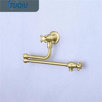 Brushed Gold Pot Filler Tap Wall Mounted Foldable