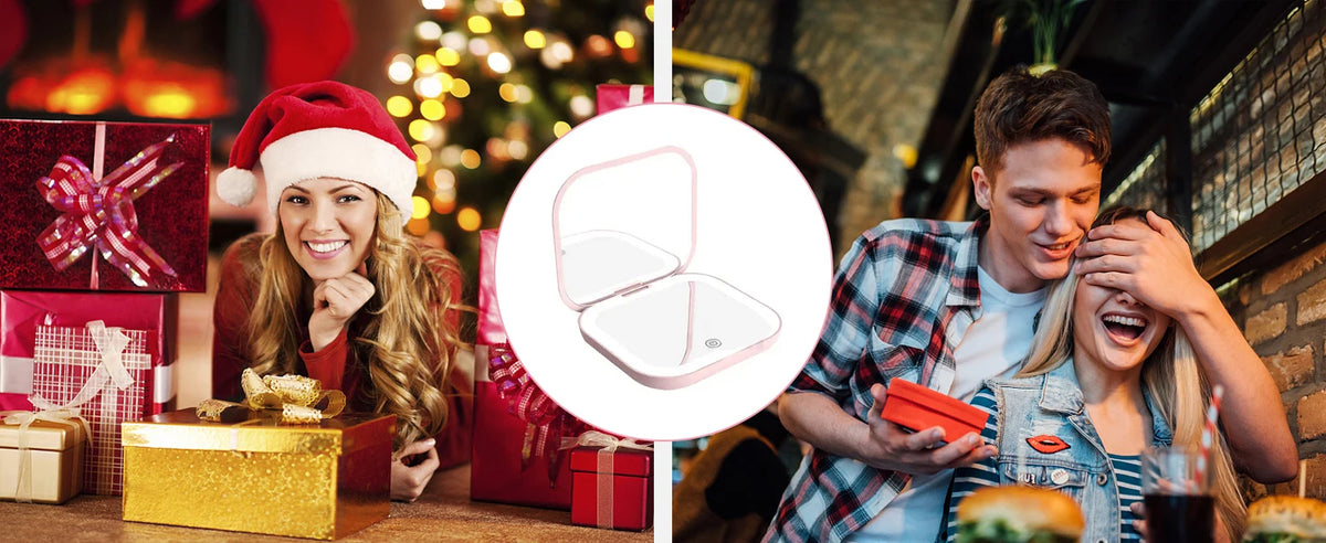 Compact Mirror Lights 1x/2x Magnification Folding Handheld Small