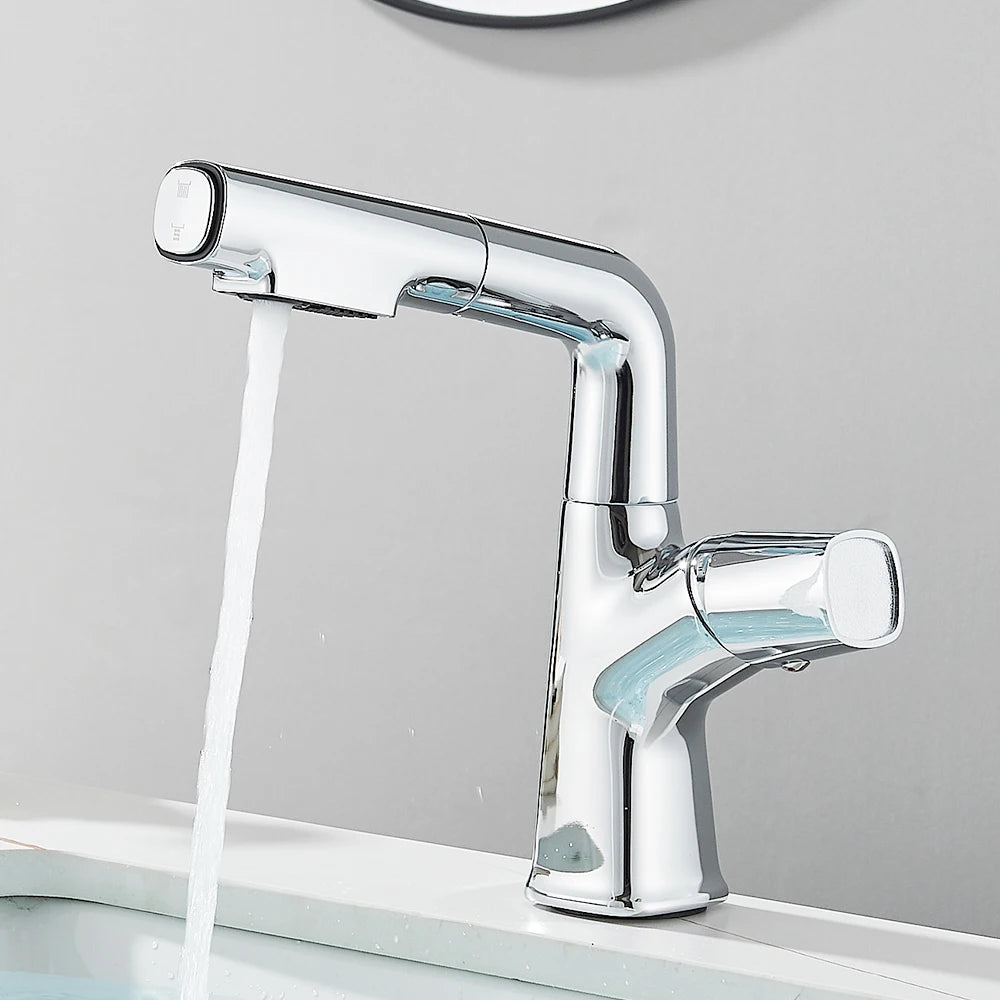 Bathroom Sink Faucet Lift Up Down Stream Sprayer