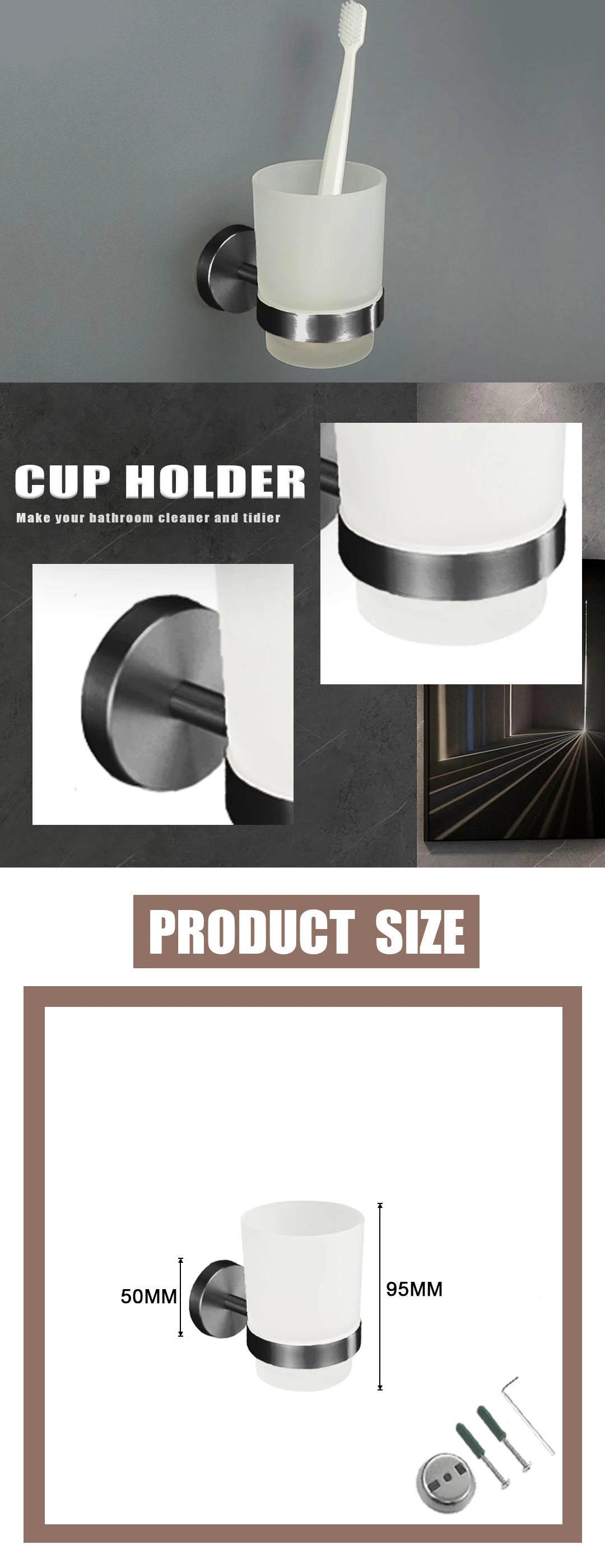 Grey Bathroom Hardware Kit Stainless Steel Round Wall
