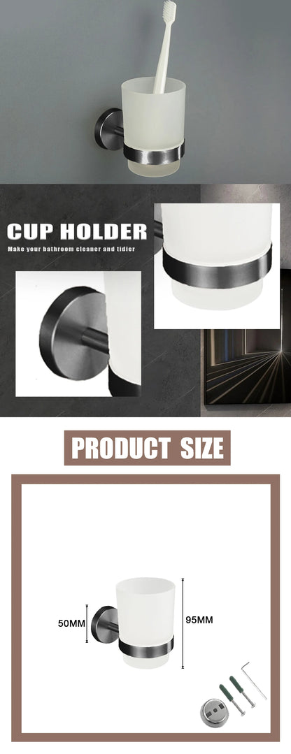 Grey Bathroom Hardware Kit Stainless Steel Round Wall