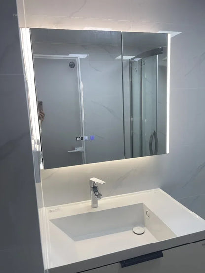 Modern Solid Wood Smart Bathroom Mirror Cabinet Light