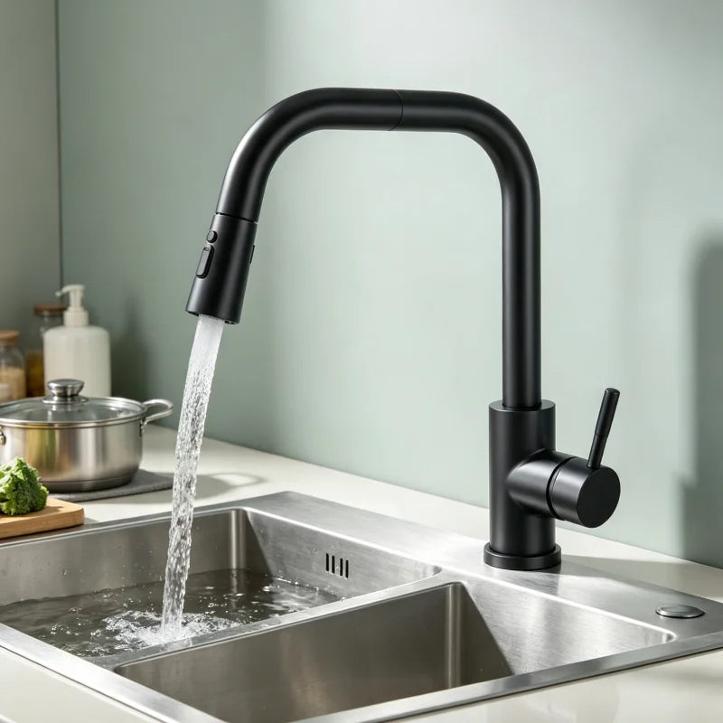 Black Flexible Pull Out Sink Faucet Stainless Steel