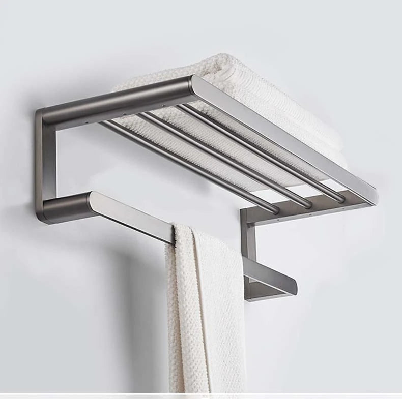 Gunmetal Grey Full Brass Bathroom Storage Towel Rack