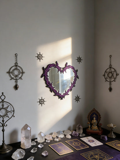 Purple Gothic Barbed Wire Heart Wall Mirror Witchy