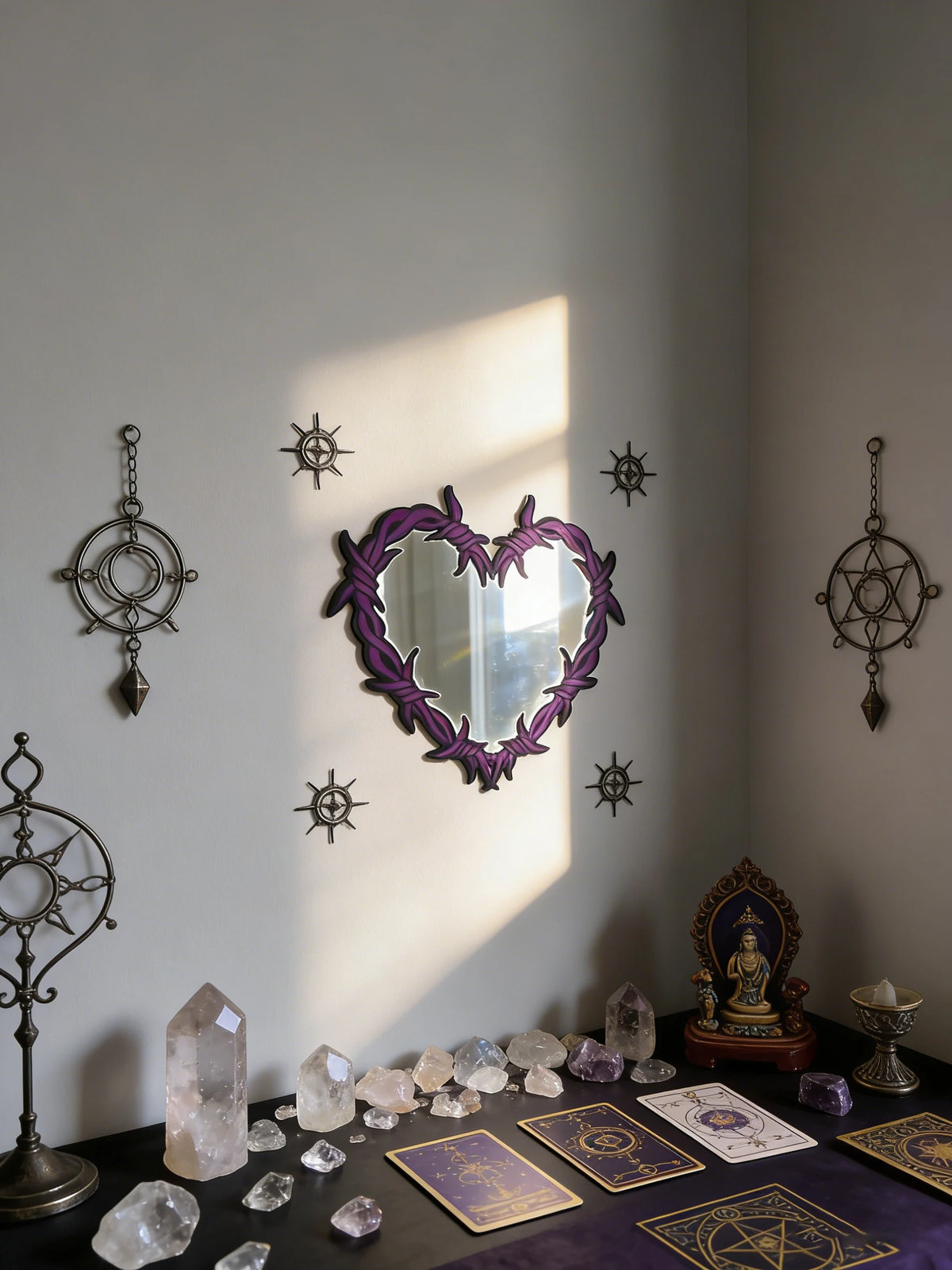 Purple Gothic Barbed Wire Heart Wall Mirror Witchy